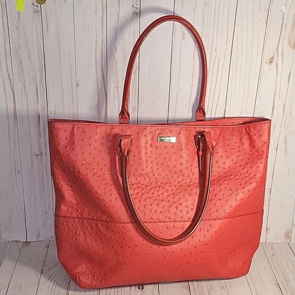 kate spade Handbags - Kate Spade Beautiful Ostritch Leather Tote Bag Shanna Portola Valley Spice Red